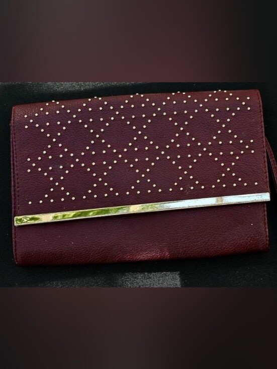 Handbags - Burgundy Studded Clutch Wristlet With Studded Accents